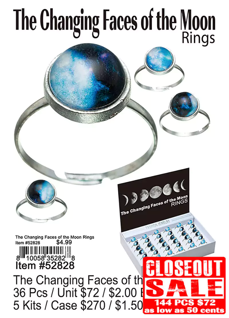 The Changing Faces Of The Moon Rings - Closeout 144 Pcs.